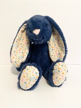 Dan Dee Navy Blue Bunny Plush Floral Ears Feet Stuffed Animal Lovey Toy NWT 14”